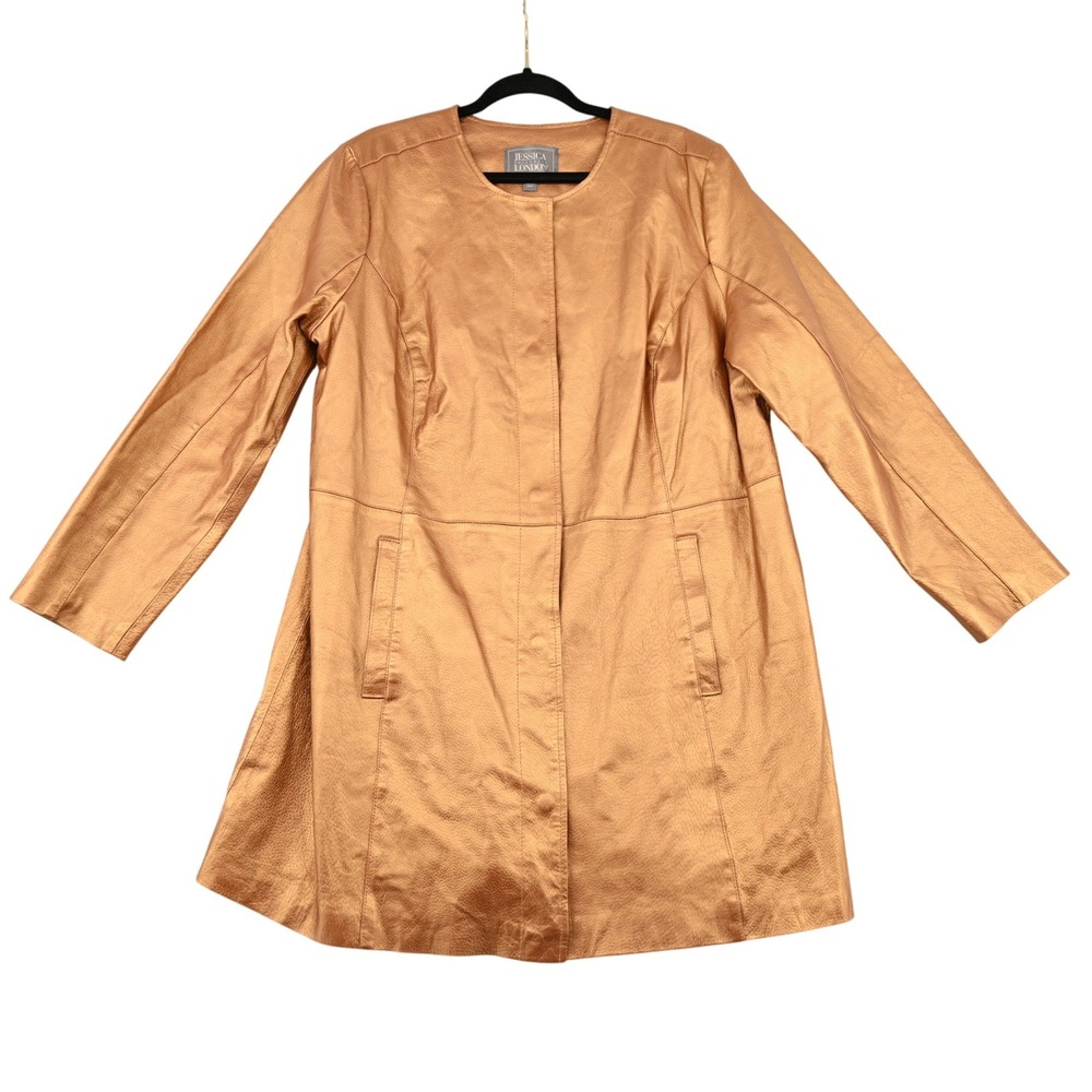 Jessica London Metallic Leather Coat Glam Party Minimalist Contemporary Chic 20W